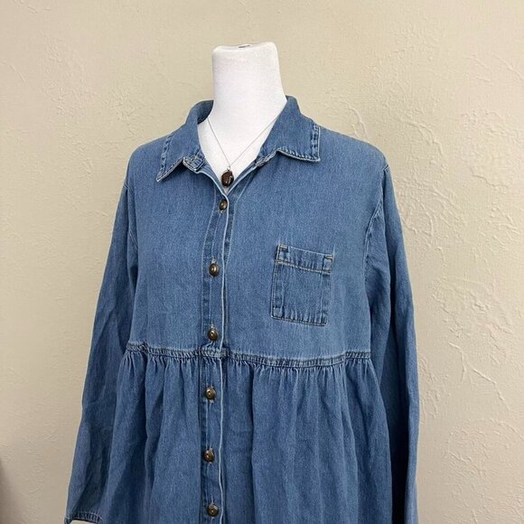 blue denim vintage 90s button up shirt - Picture 2 of 6